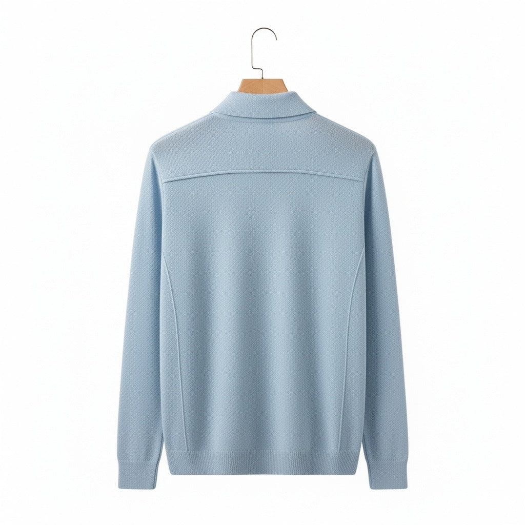 Cashmere Polo Shirt - Sky Blue - Fabric Detail