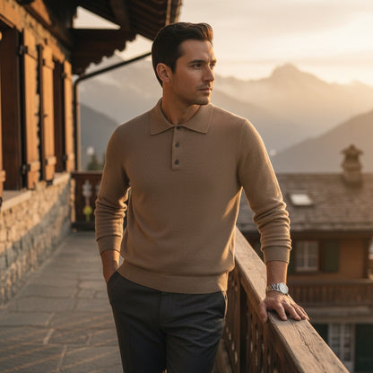 Cashmere Polo Shirt - Tan - Angled Shot