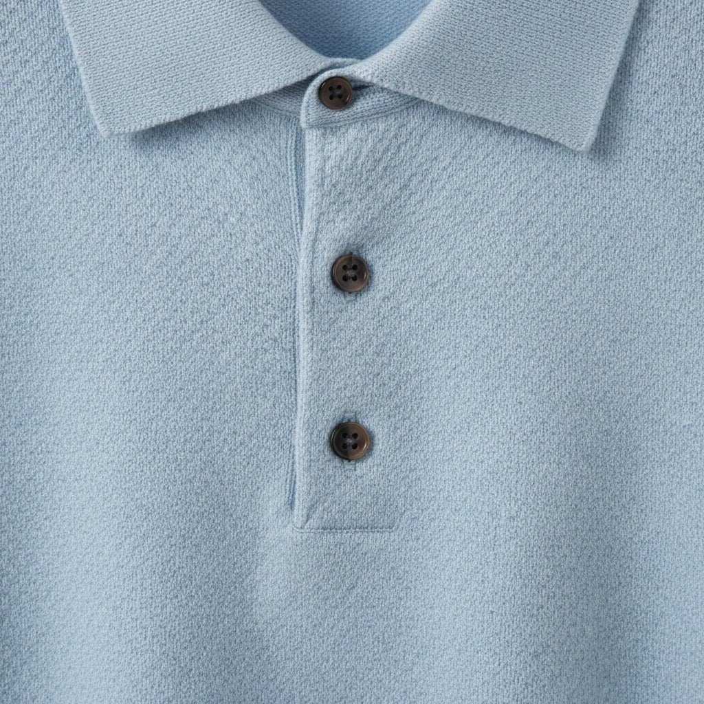 Cashmere Polo Shirt - Sky Blue - Texture Close Up
