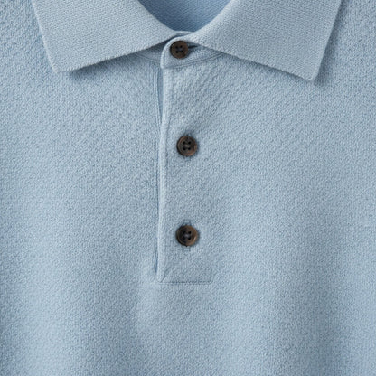 Cashmere Polo Shirt - Sky Blue - Texture Close Up