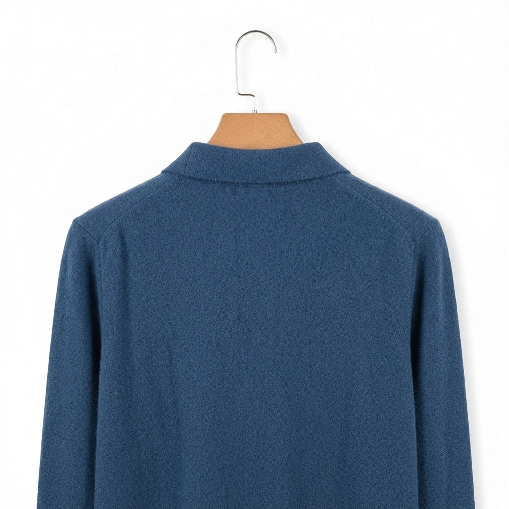 Cashmere Polo Shirt - Denim Blue - Fabric Detail