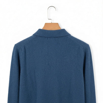 Cashmere Polo Shirt - Denim Blue - Fabric Detail