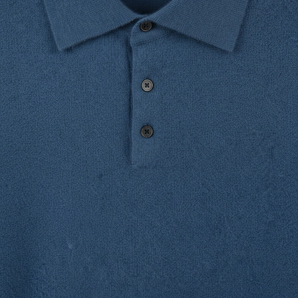 Cashmere Polo Shirt - Denim Blue - Texture Close Up