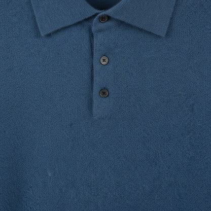 Cashmere Polo Shirt - Denim Blue - Texture Close Up