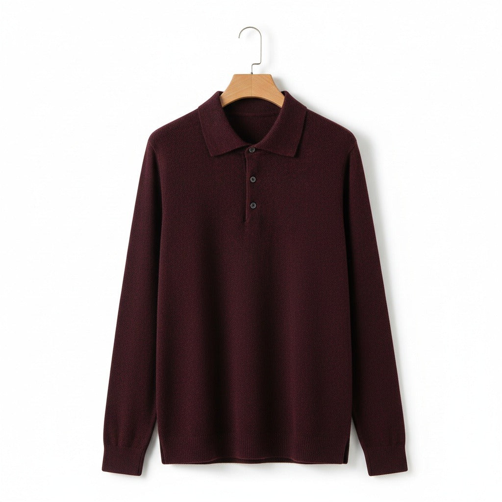 Cashmere Polo Shirt - Merlot - Front View