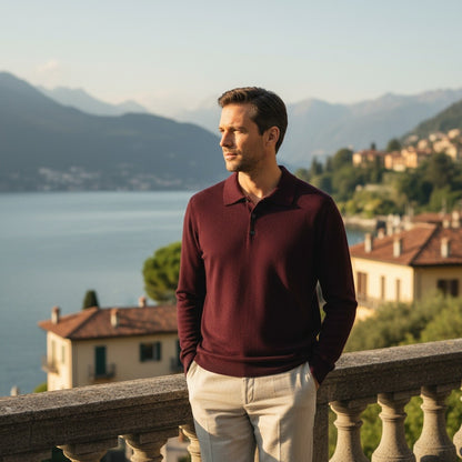 Cashmere Polo Shirt - Merlot - Angled Shot