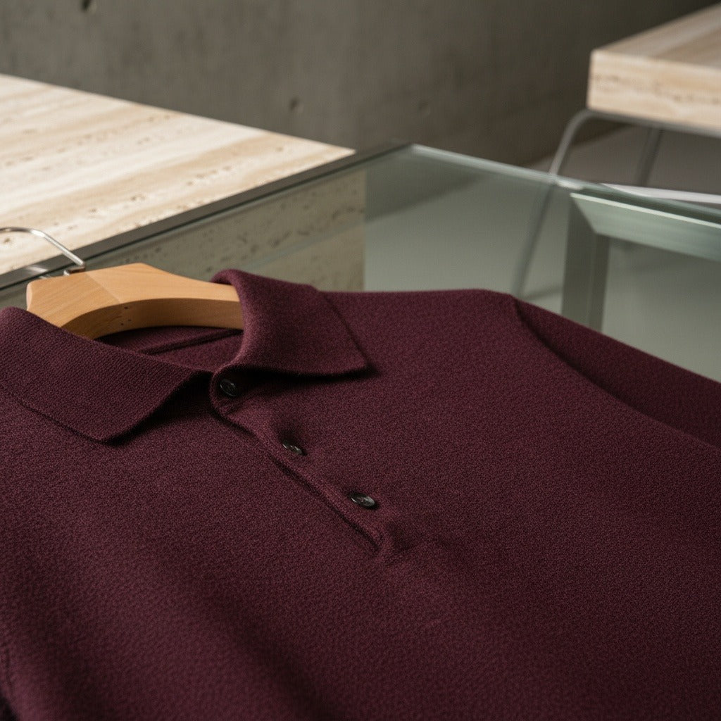 Cashmere Polo Shirt - Merlot - Back View