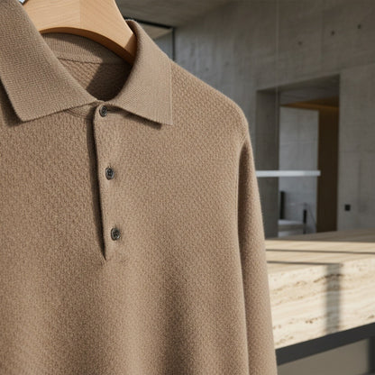 Cashmere Polo Shirt - Tan - Back View