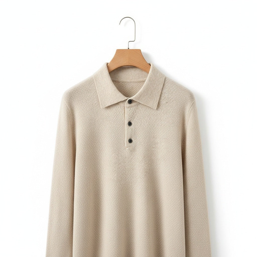 Cashmere Polo Shirt - Oatmeal - Front View