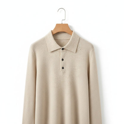 Cashmere Polo Shirt - Oatmeal - Front View