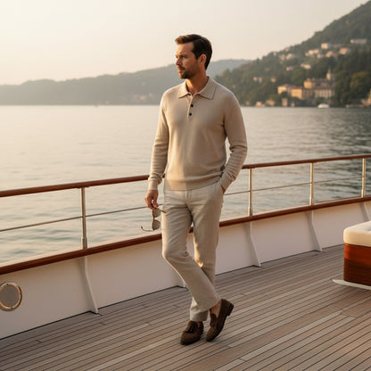 Cashmere Polo Shirt - Oatmeal - Angled Shot