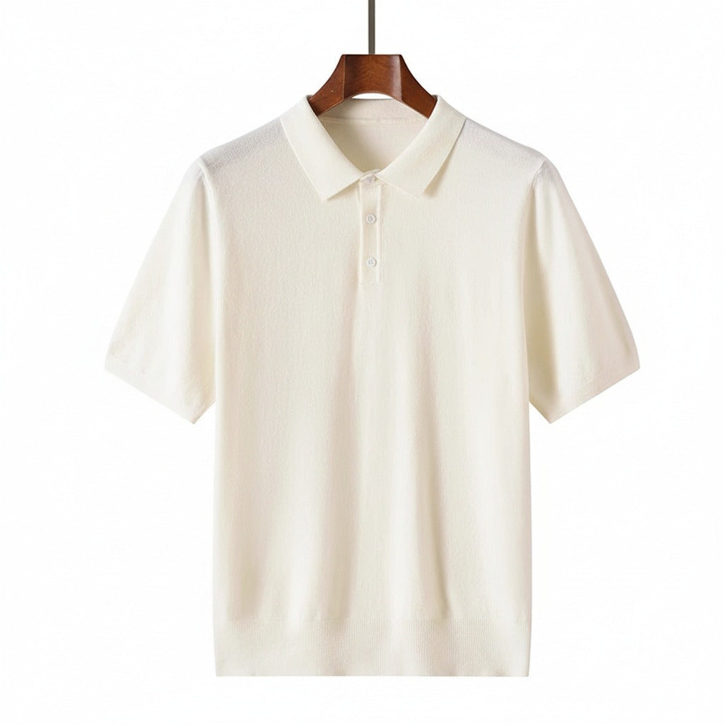 Cashmere Short Sleeve Polo Shirt - Off-White - Front View