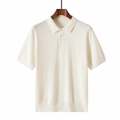 Cashmere Short Sleeve Polo Shirt - Off-White - Front View