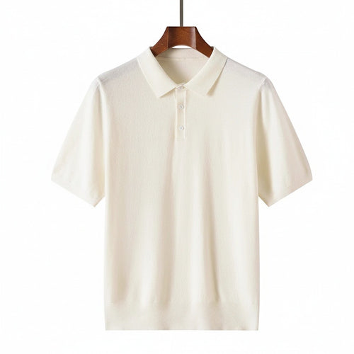 Cashmere Short Sleeve Polo Shirt - Off-White - Front View