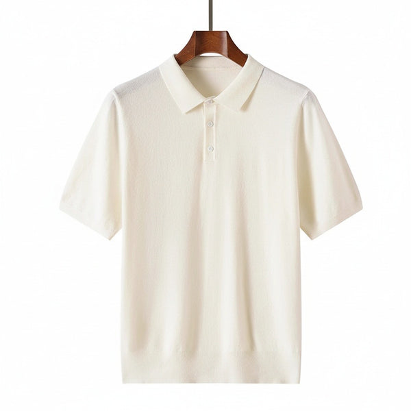 Cashmere Short Sleeve Polo Shirt - Off-White - Front View