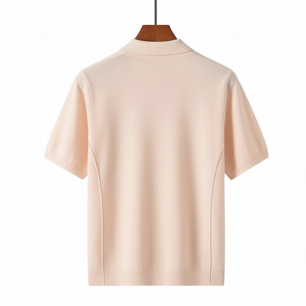 Cashmere Short Sleeve Polo Shirt - Pale Peach - Fabric Detail