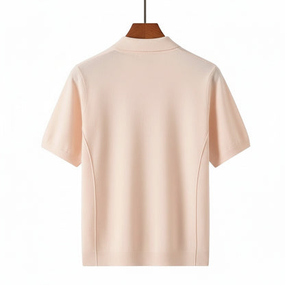 Cashmere Short Sleeve Polo Shirt - Pale Peach - Fabric Detail