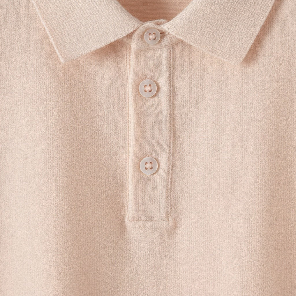 Cashmere Short Sleeve Polo Shirt - Pale Peach - Texture Close Up