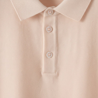 Cashmere Short Sleeve Polo Shirt - Pale Peach - Texture Close Up