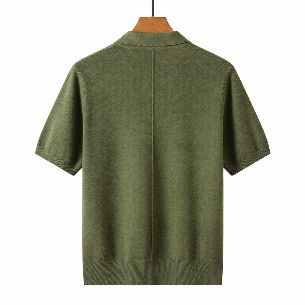 Cashmere Short Sleeve Polo Shirt - Olive Green - Fabric Detail