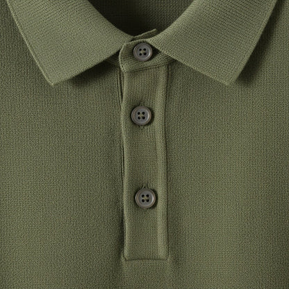 Cashmere Short Sleeve Polo Shirt - Olive Green - Texture Close Up
