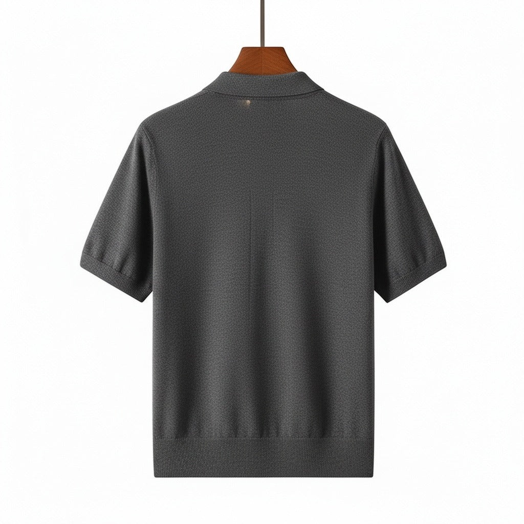 Cashmere Short Sleeve Polo Shirt - Charcoal Gray - Fabric Detail