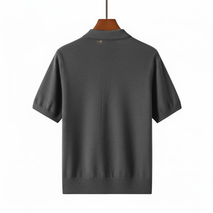 Cashmere Short Sleeve Polo Shirt - Charcoal Gray - Fabric Detail