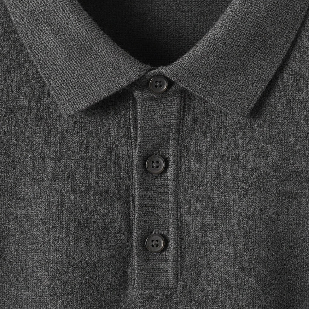 Cashmere Short Sleeve Polo Shirt - Charcoal Gray - Texture Close Up