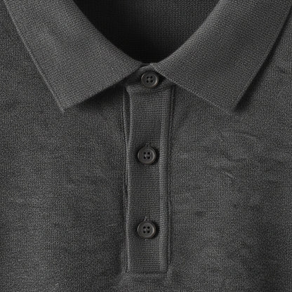 Cashmere Short Sleeve Polo Shirt - Charcoal Gray - Texture Close Up
