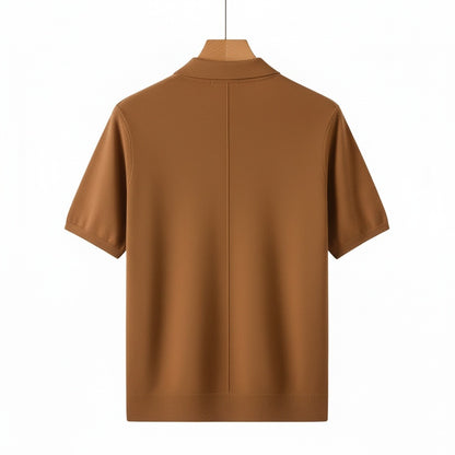 Cashmere Short Sleeve Polo Shirt - Rust Brown - Fabric Detail