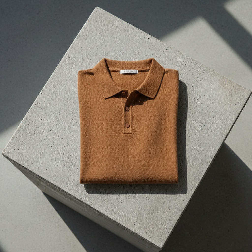 Cashmere Short Sleeve Polo Shirt - Rust Brown - Lifestyle Inspiration