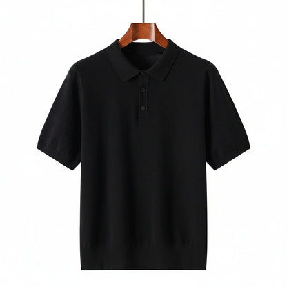 Cashmere Short Sleeve Polo Shirt - Jet Black - Front View