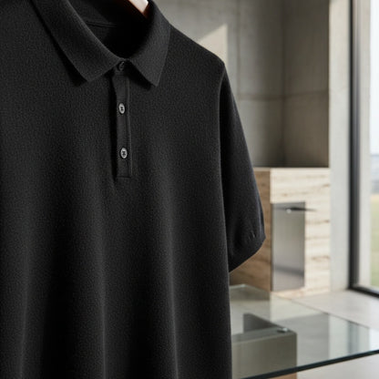 Cashmere Short Sleeve Polo Shirt - Jet Black - Back View
