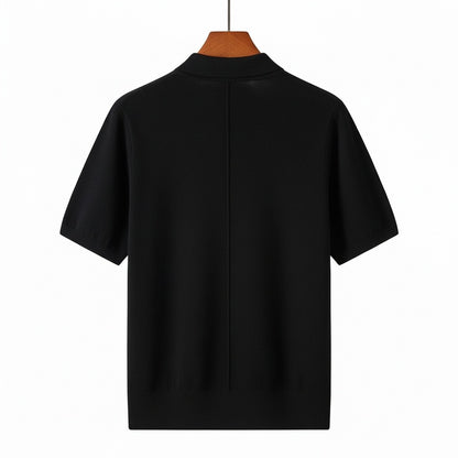 Cashmere Short Sleeve Polo Shirt - Jet Black - Fabric Detail