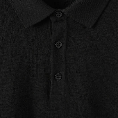 Cashmere Short Sleeve Polo Shirt - Jet Black - Texture Close Up