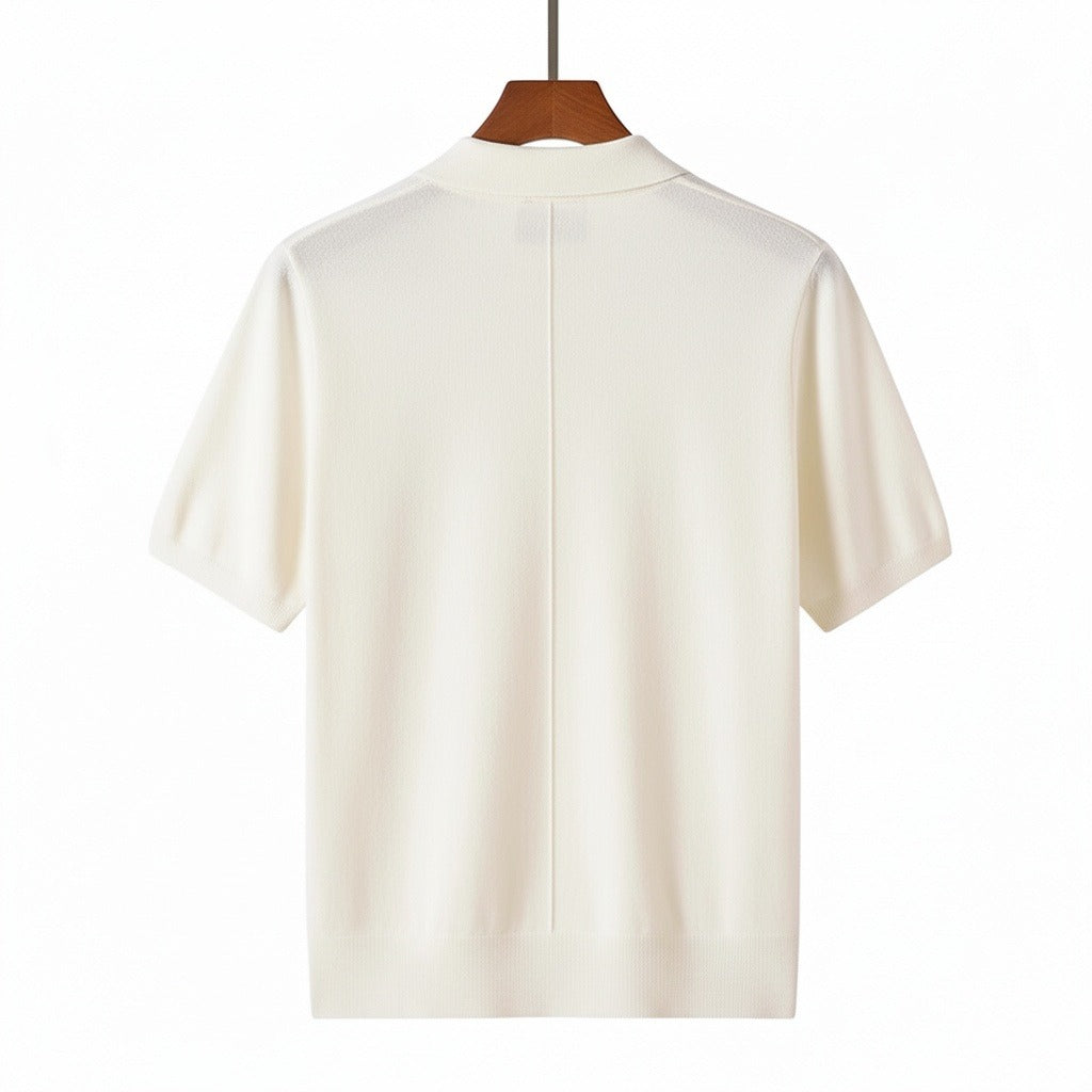Cashmere Short Sleeve Polo Shirt - Off-White - Fabric Detail