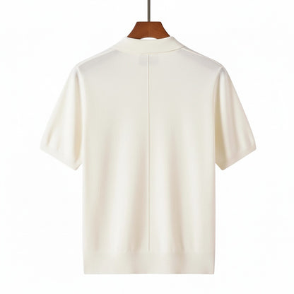 Cashmere Short Sleeve Polo Shirt - Off-White - Fabric Detail