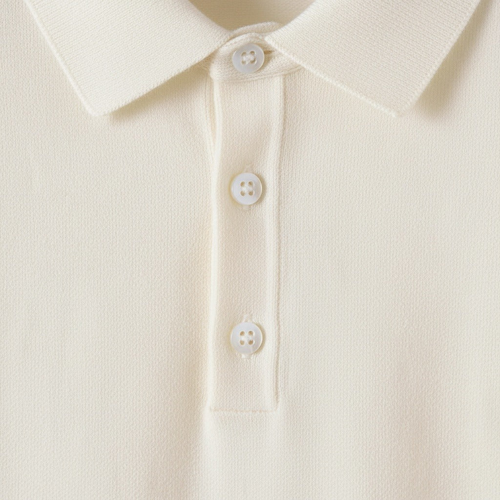 Cashmere Short Sleeve Polo Shirt - Off-White - Texture Close Up