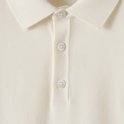 Cashmere Short Sleeve Polo Shirt - Off-White - Texture Close Up