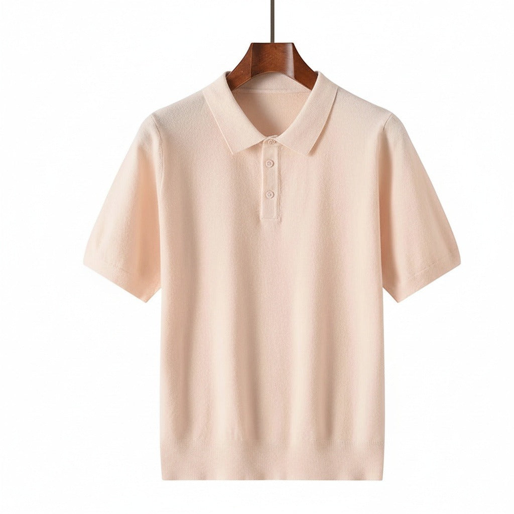 Cashmere Short Sleeve Polo Shirt - Pale Peach - Front View