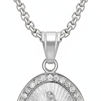 Catholic Virgin Mary Necklace - Silver - Texture Close Up