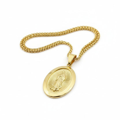 Catholic Virgin Mary Necklace - Gold - Front View