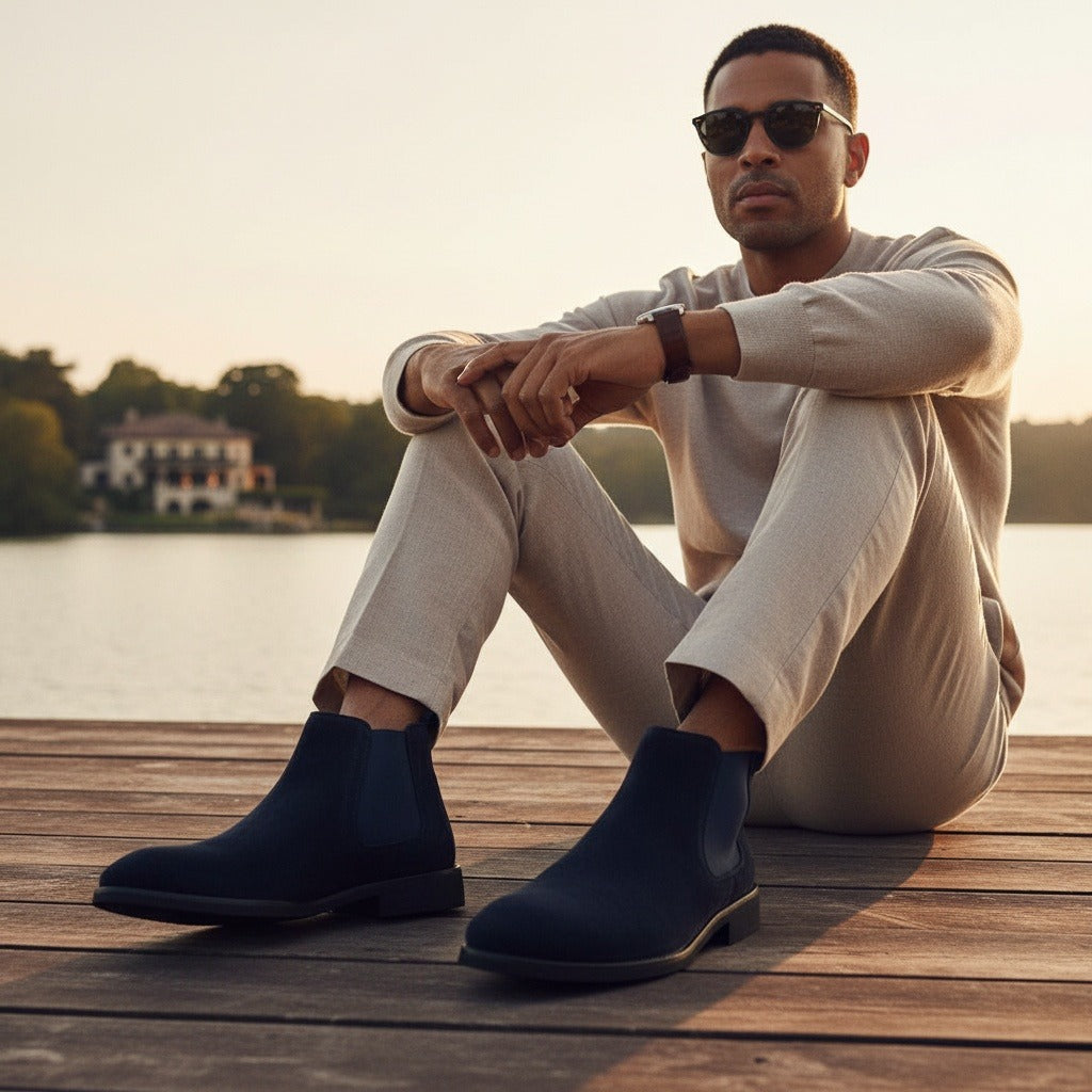 Chelsea Boots Men Navy - Navy - Angled Shot