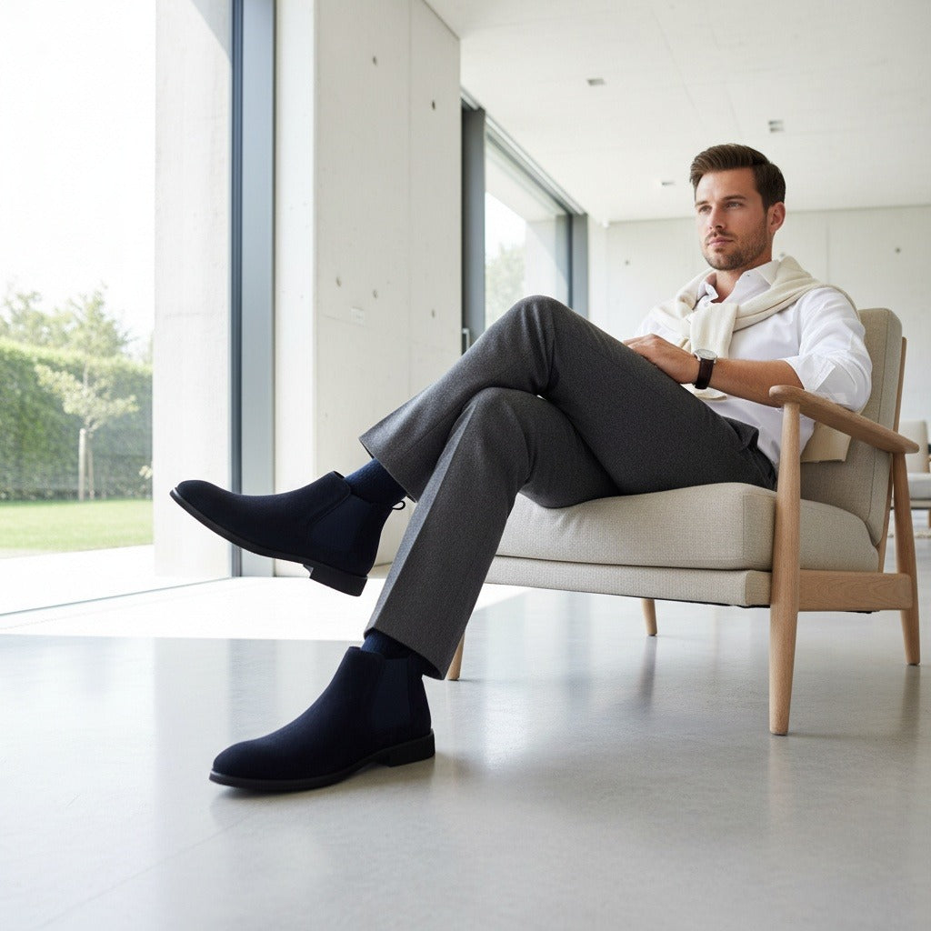 Chelsea Boots Men Navy - Navy - Side Profile