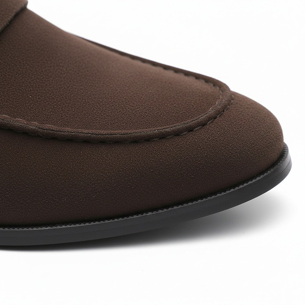 Chocolate Brown Penny Loafers Men - Chocolate Brown - Texture Close Up