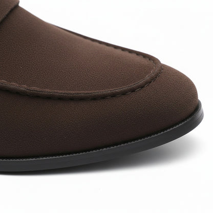 Chocolate Brown Penny Loafers Men - Chocolate Brown - Texture Close Up