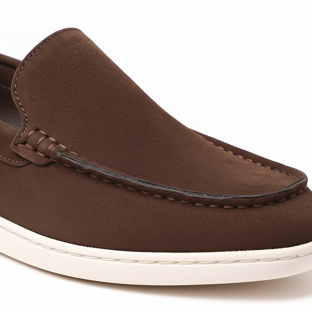 Chocolate Suede Loafers Men - Chocolate - Texture Close Up