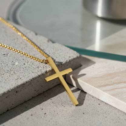 Christian Cross Necklace Mens - Gold - Back View