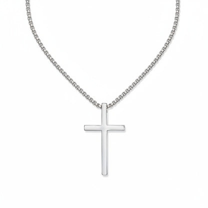 Christian Cross Necklace Mens - Platinum - Front View