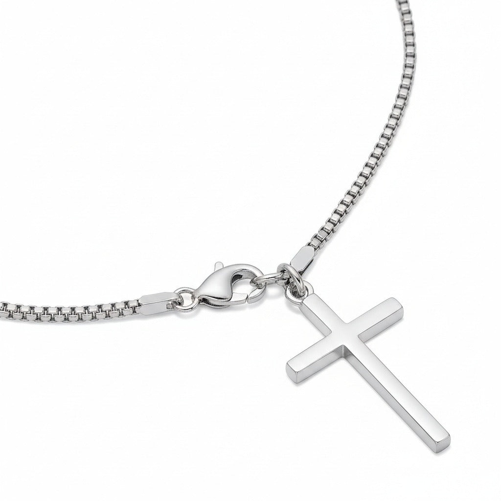 Christian Cross Necklace Mens - Platinum - Fabric Detail